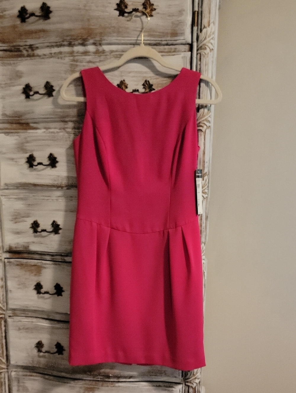 Donna Ricco Sleeveless Sheath Dress in Hot Pink, Bows In Back